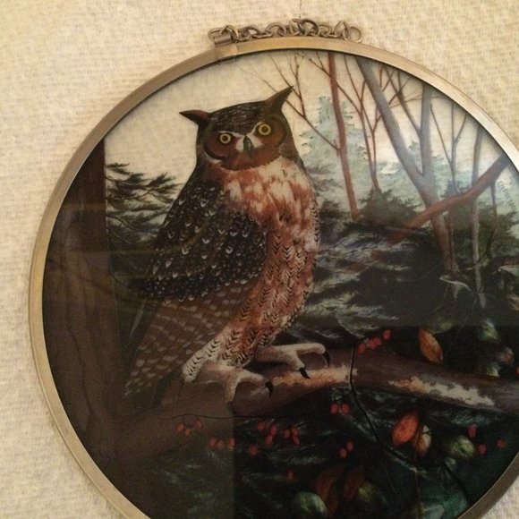 glass Owl hanging suncatcher round 16cm diameter - Picture 6 of 8